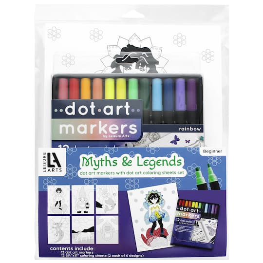 Leisure Arts&#xAE; Dot Art Markers Myth and Legend Coloring Sheets Set